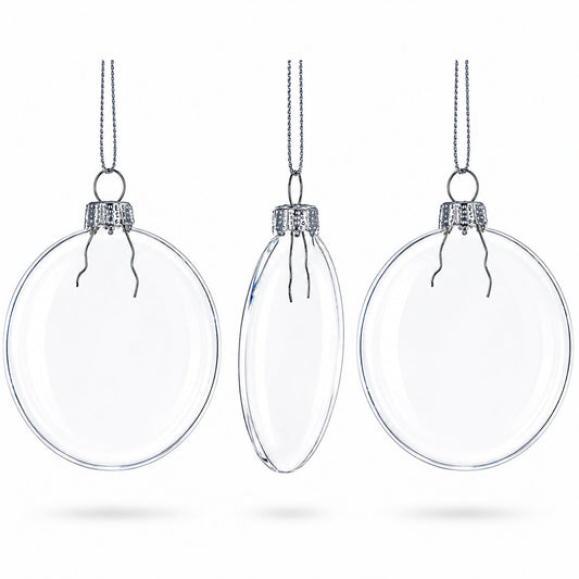 Set of 3 Flat Disc Clear Mini Glass Christmas Ornaments 2.85 Inches