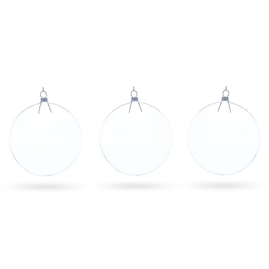 Set of 3 Flat Disc Clear Glass Christmas Ornaments 5.4 Inches (140 mm)