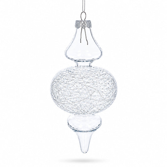 Triple Oval Finial Clear Glass Christmas Ornament 6.6 Inches