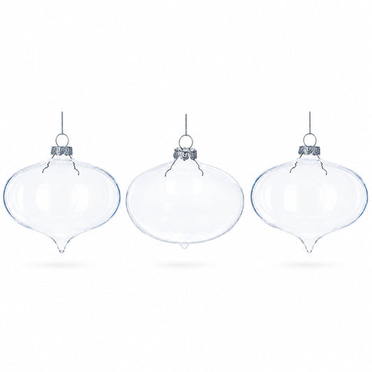Set of 3 Onion Shape Clear Glass Christmas Ornament 4.15 Inches (105 mm)