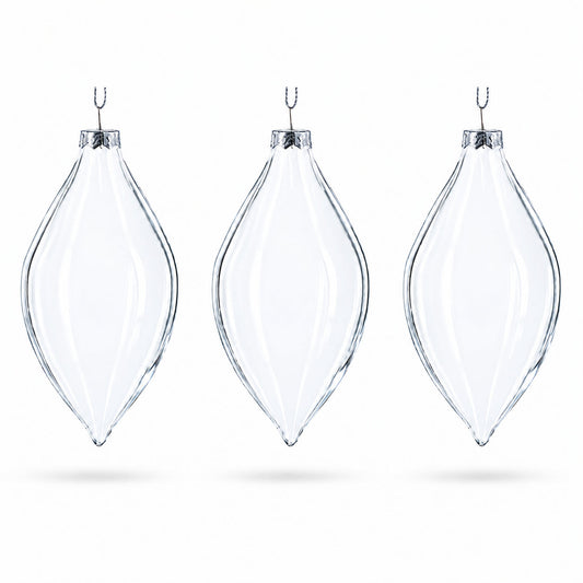 Set of 3 Oval Icicle Clear Glass Christmas Ornament 5.4 Inches (137 mm)