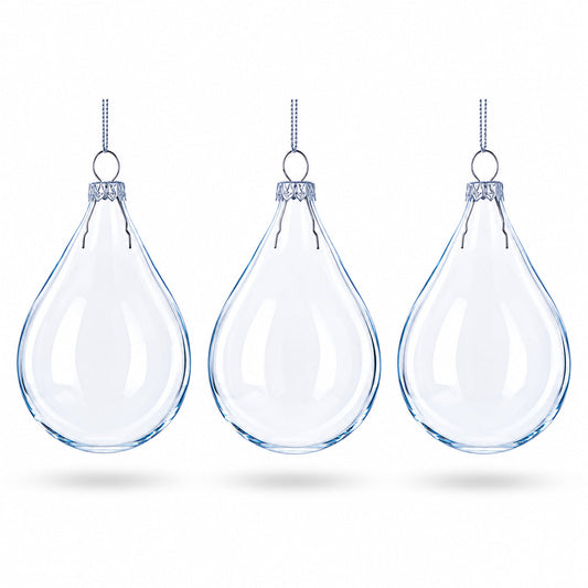 Set of 3 Water Drop Clear Glass Ornament 4.5 Inches (115 mm)