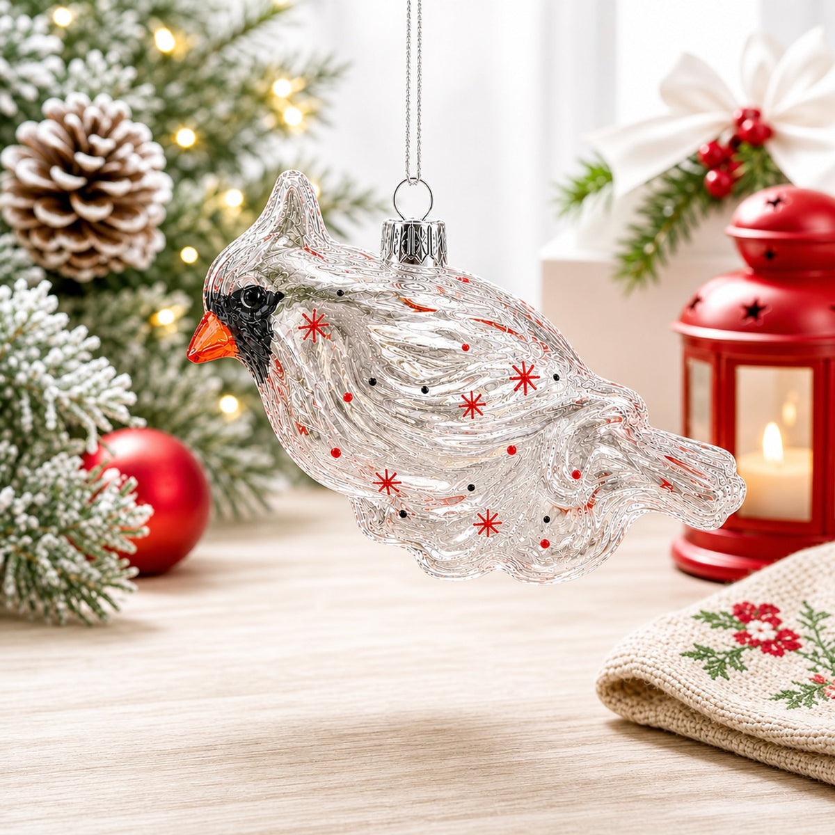 Cardinal Clear Glass Christmas Ornament