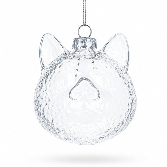 Mini Cat Head Clear Glass Christmas Ornament