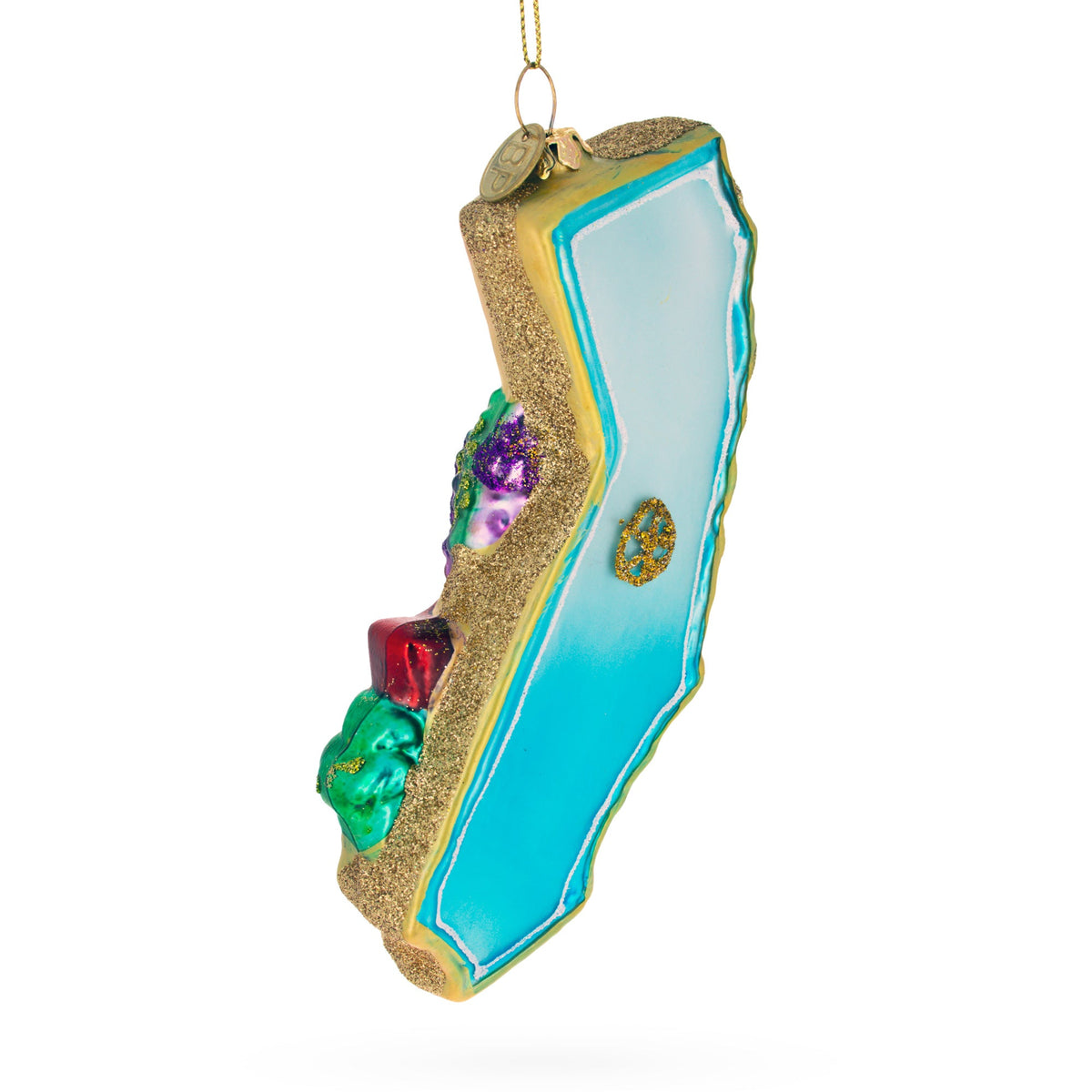 State of California Symbols, USA Glass Christmas Ornament