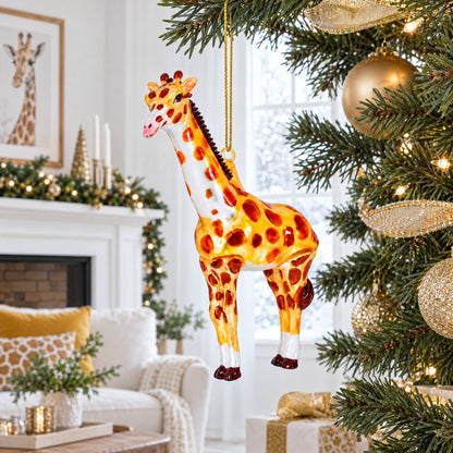 Glittered Giraffe Glass Christmas Ornament