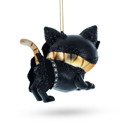 Cat in Mask Glass Christmas Ornament