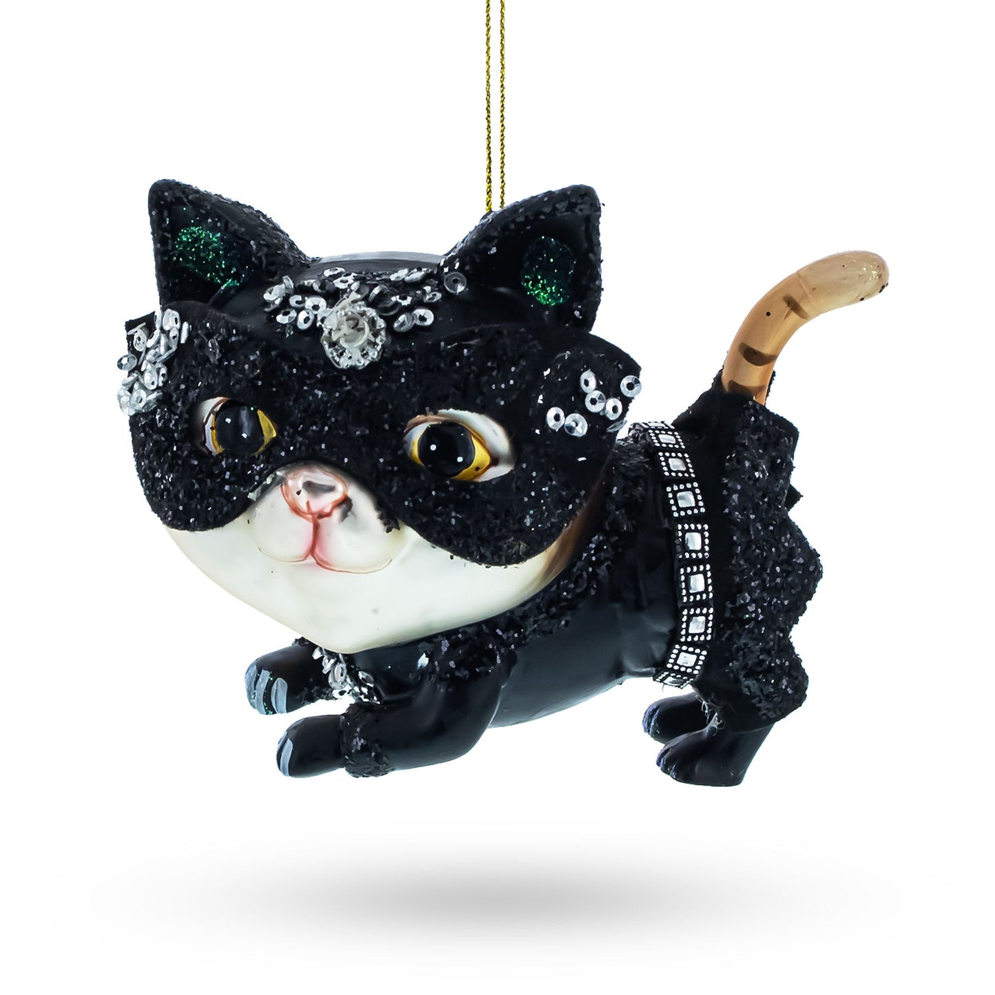 Cat in Mask Glass Christmas Ornament
