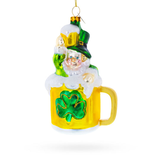 Leprechaun Lounging in a Beer Mug Glass Christmas Ornament