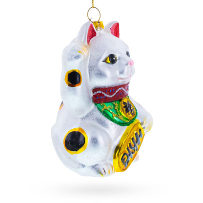 Japanese Lucky Maneki Cat Glass Christmas Ornament