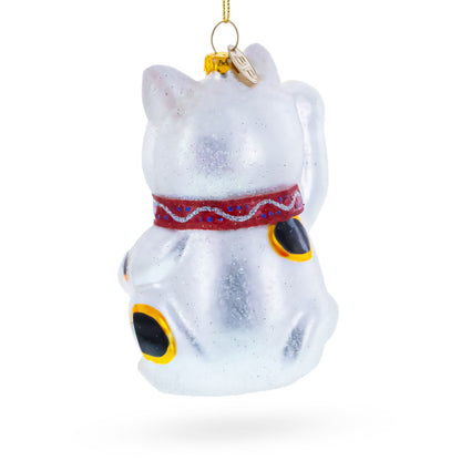 Japanese Lucky Maneki Cat Glass Christmas Ornament