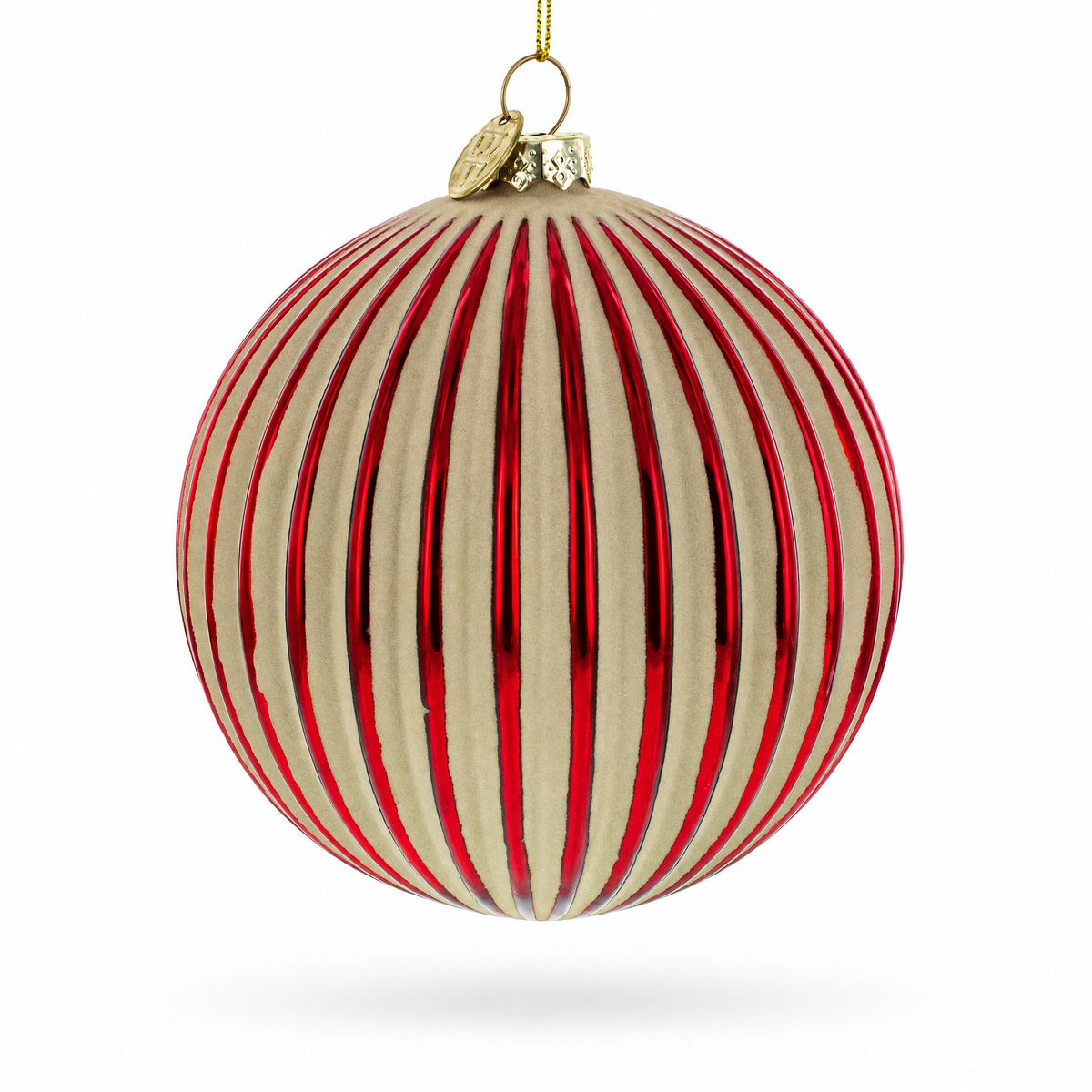 Elegant Red and Radiant Gold Ribbed Glass Christmas Ornament