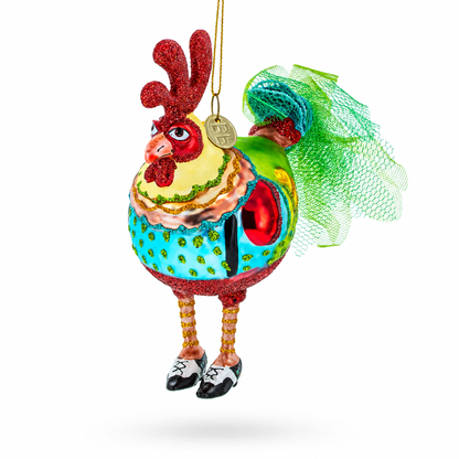 Rooster wearing Shoes Glass Christmas Ornament