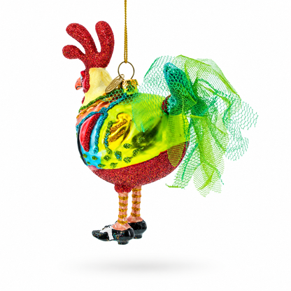 Rooster wearing Shoes Glass Christmas Ornament