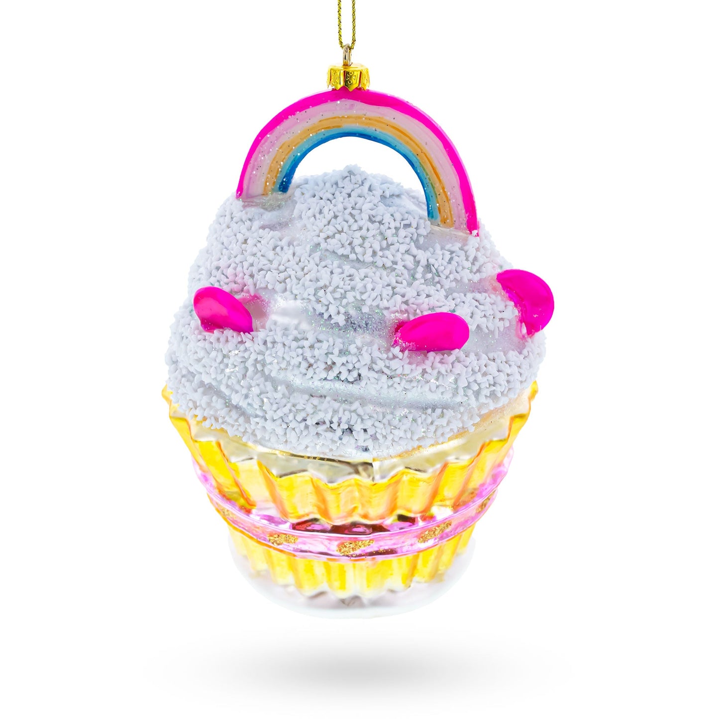 Delightful Sprinkled Cupcake with Rainbow Glass Christmas Ornament