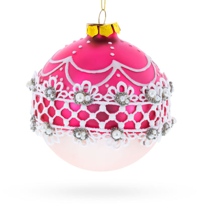 Elegant Laced Pink Glass Christmas Ornament