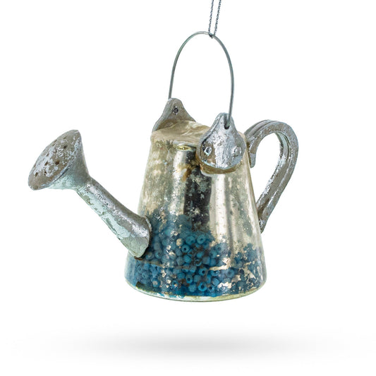 Rustic Metal Watering Can Glass Christmas Ornament