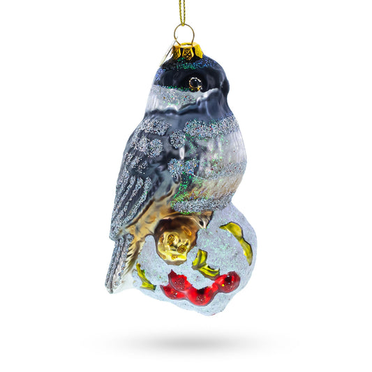 Falcon on Snowy Branch Glass Christmas Ornament