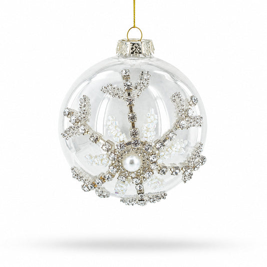 Silver Glitter Snowflake Glass Ball Christmas Ornament