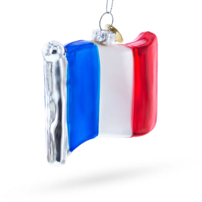 Waving Flag of France Glass Christmas Ornament