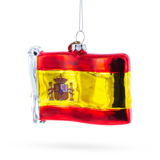 Waving Flag of Spain Glass Christmas Ornament