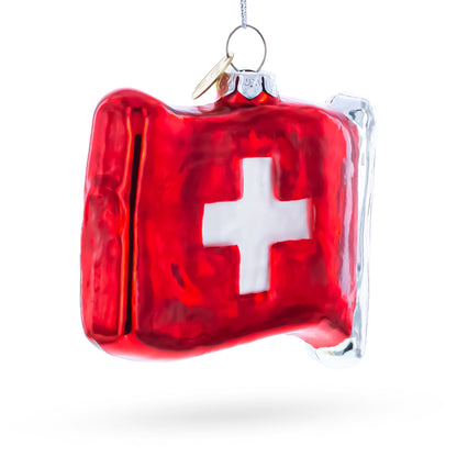 Waving Flag of Switzerland Glass Christmas Ornament