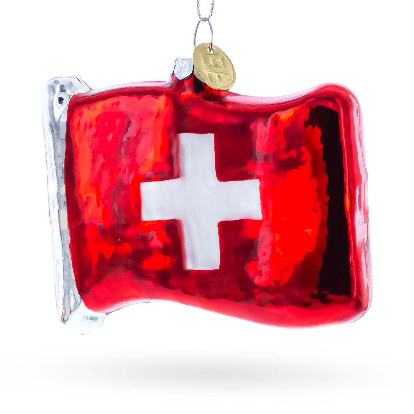 Waving Flag of Switzerland Glass Christmas Ornament