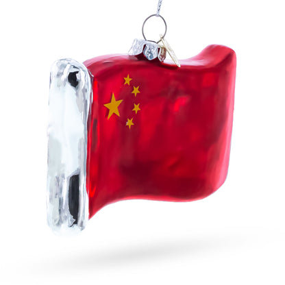 Waving Flag of China Glass Christmas Ornament