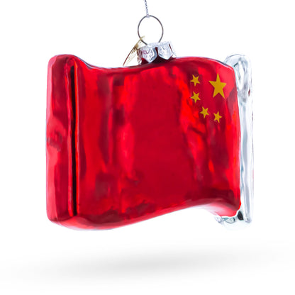 Waving Flag of China Glass Christmas Ornament