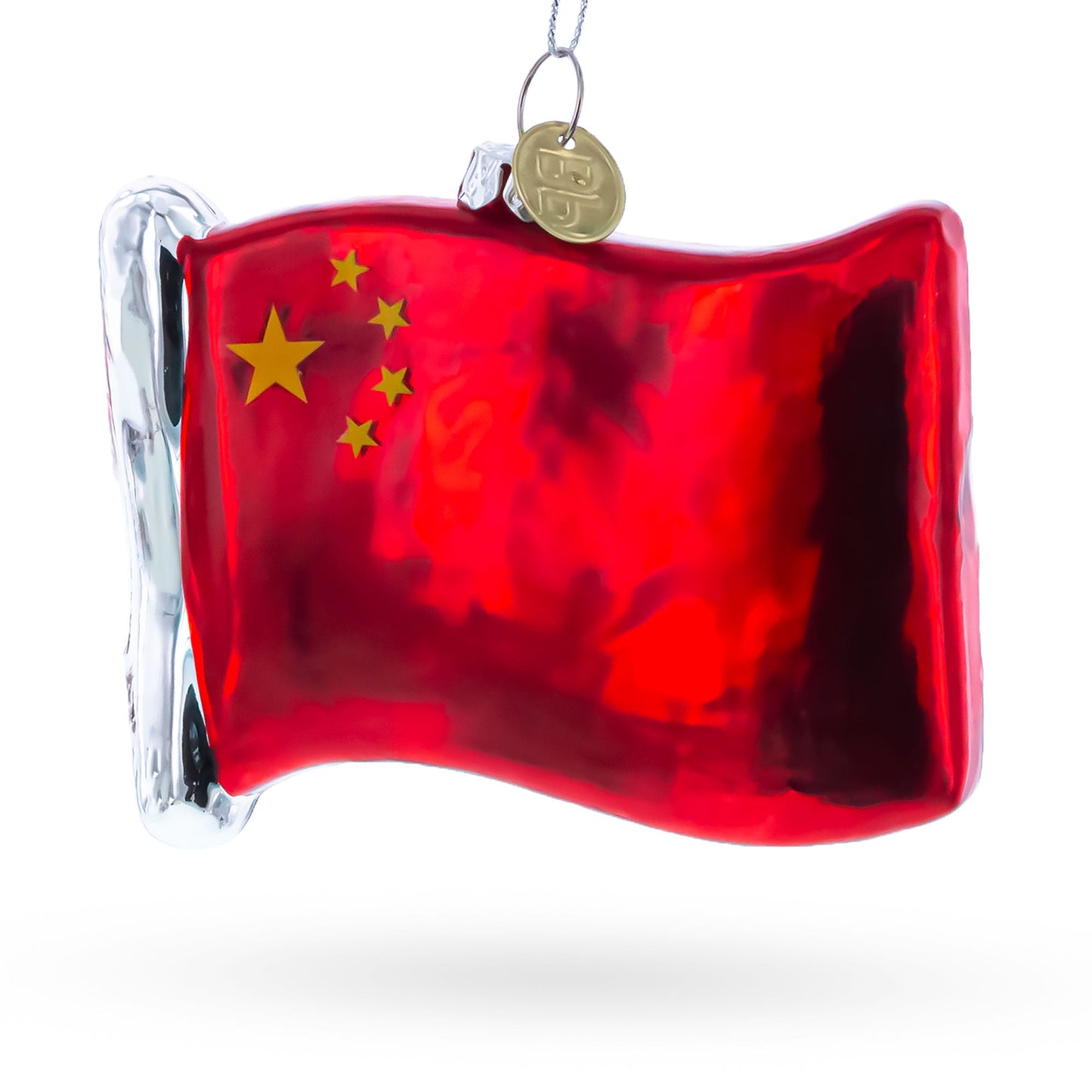 Waving Flag of China Glass Christmas Ornament