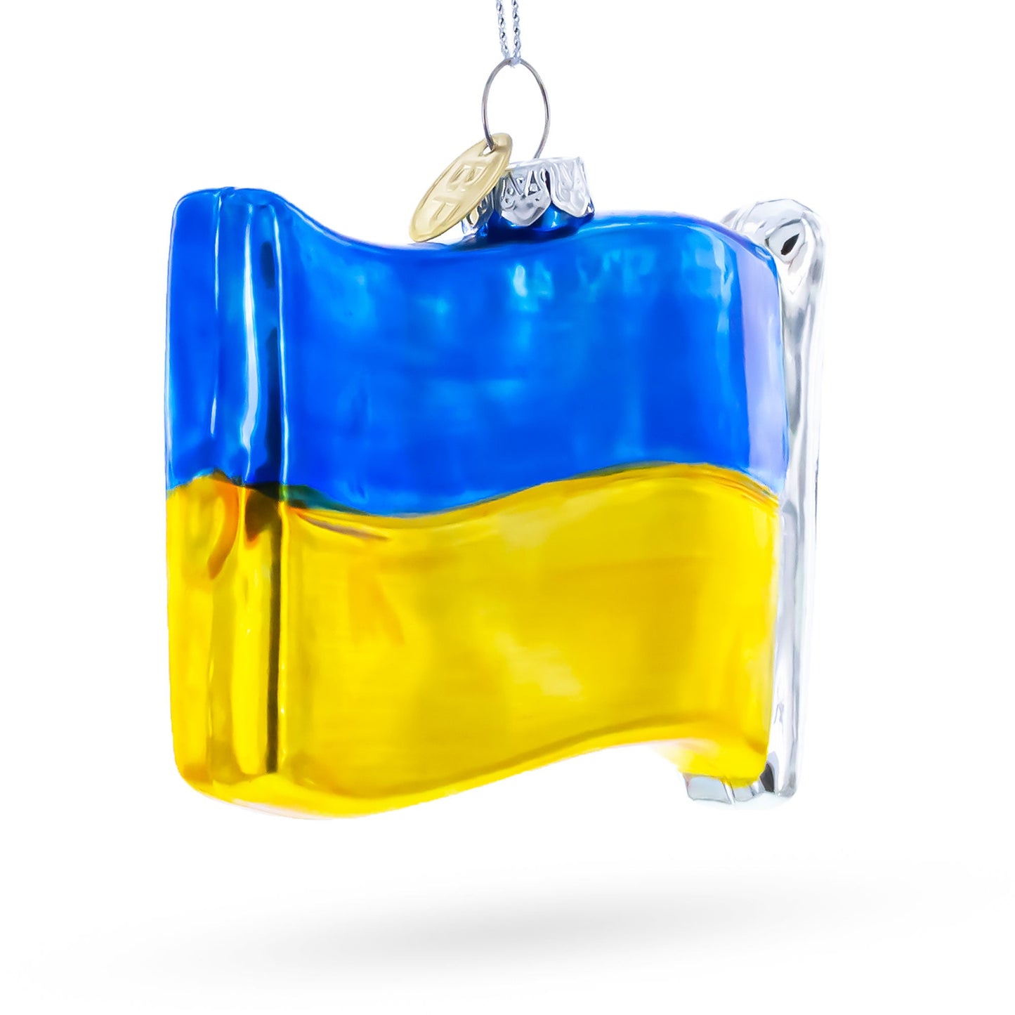 Waving Flag of Ukraine Glass Christmas Ornament