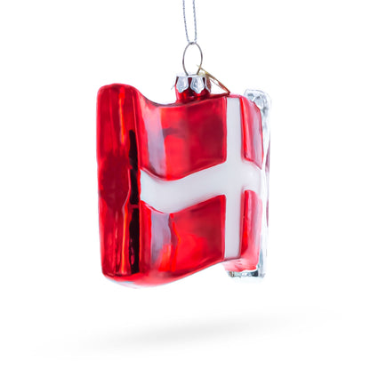 Waving Flag of Denmark Glass Christmas Ornament