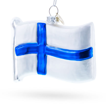 Waving Flag of Finland Glass Christmas Ornament