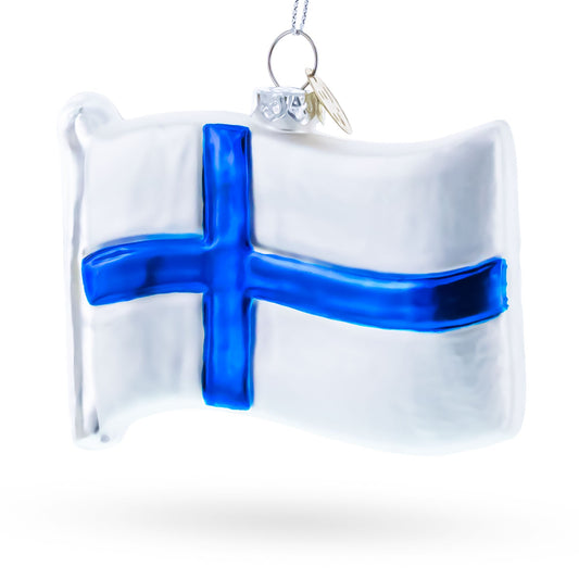 Waving Flag of Finland Glass Christmas Ornament