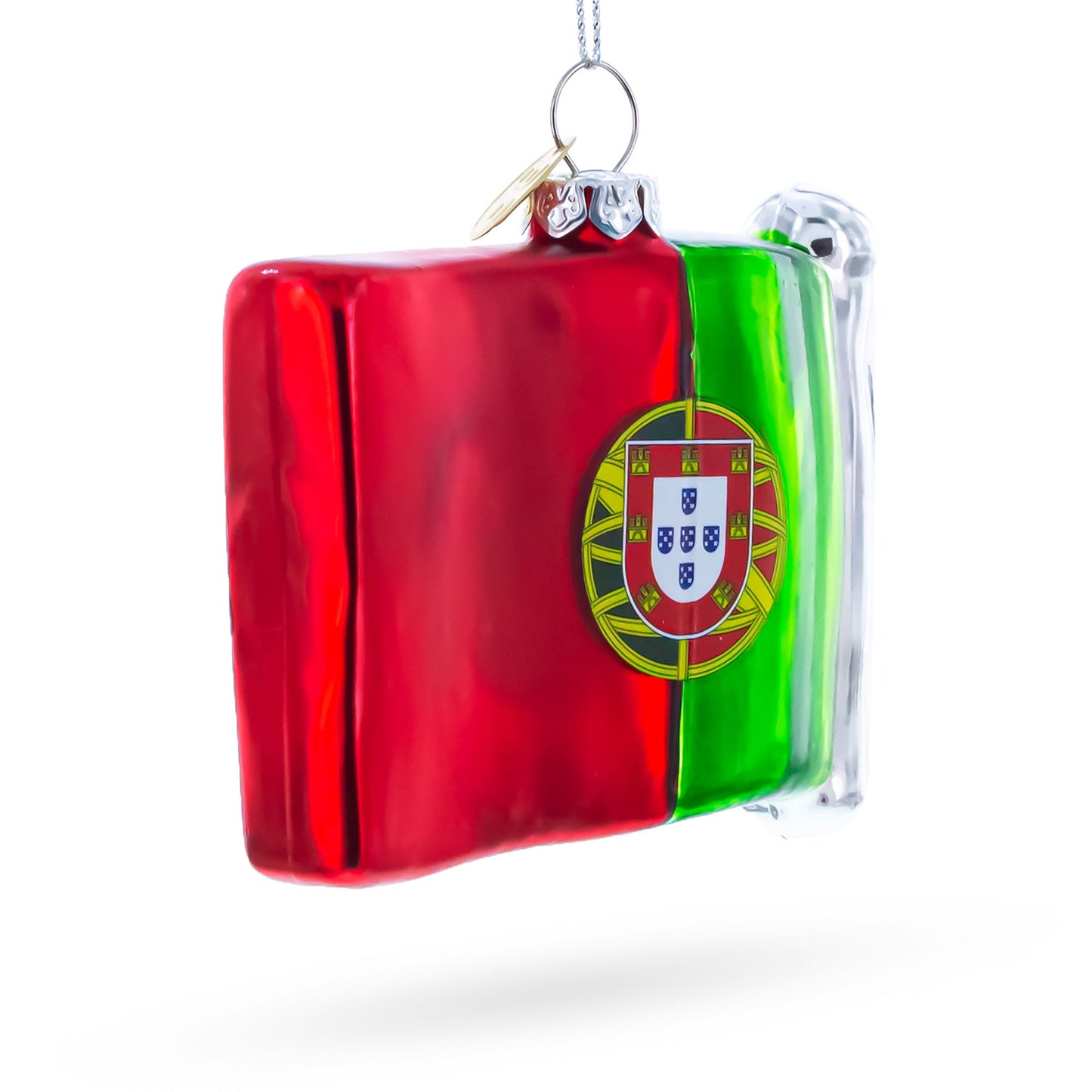 Waving Flag of Portugal Glass Christmas Ornament