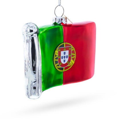 Waving Flag of Portugal Glass Christmas Ornament