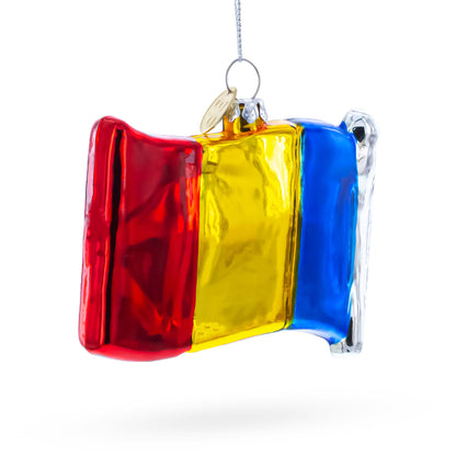 Waving Flag of Romania Glass Christmas Ornament