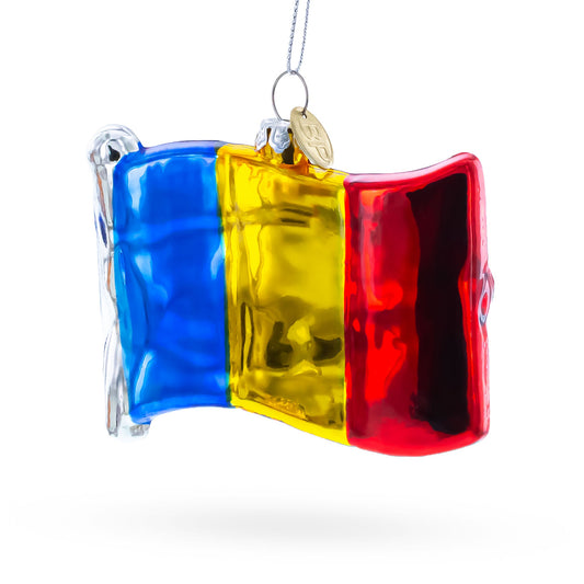 Waving Flag of Romania Glass Christmas Ornament