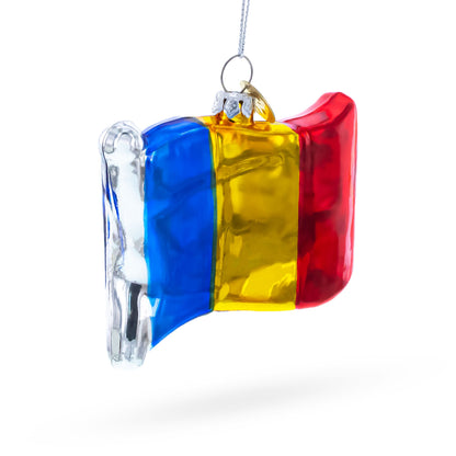 Waving Flag of Romania Glass Christmas Ornament