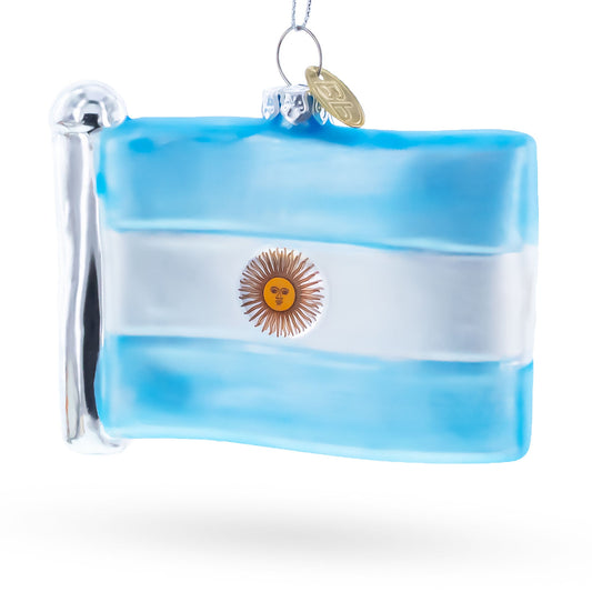 Waving Flag of Argentina Glass Christmas Ornament