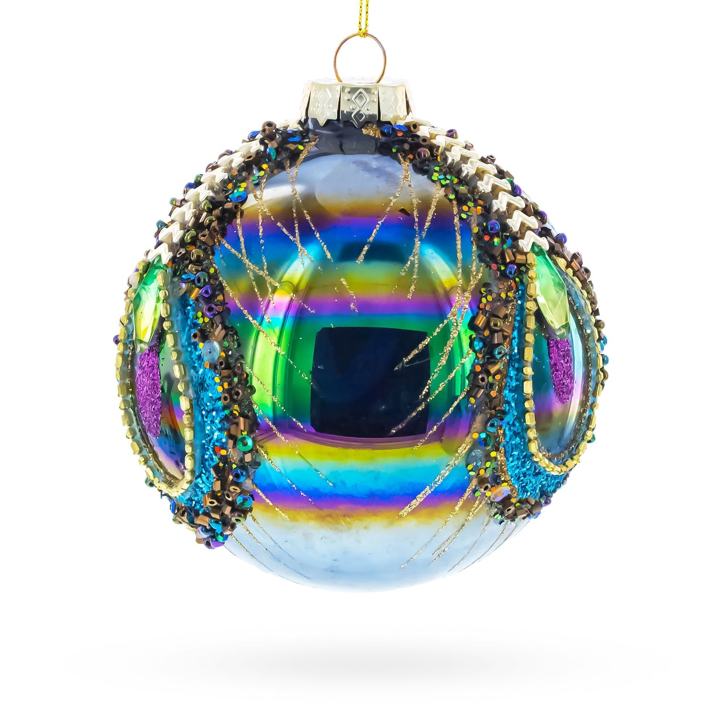 Radiant with Intricate Gems Glass Ball Christmas Ornament 4.6 Inches