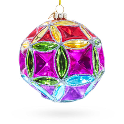 Faceted Design Vibrant Geometric Glass Christmas Ornament