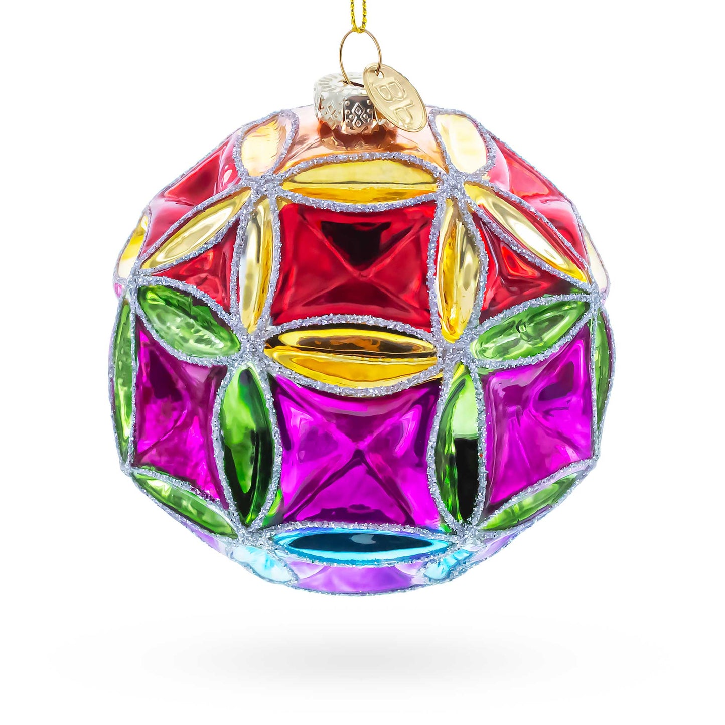 Faceted Design Vibrant Geometric Glass Christmas Ornament