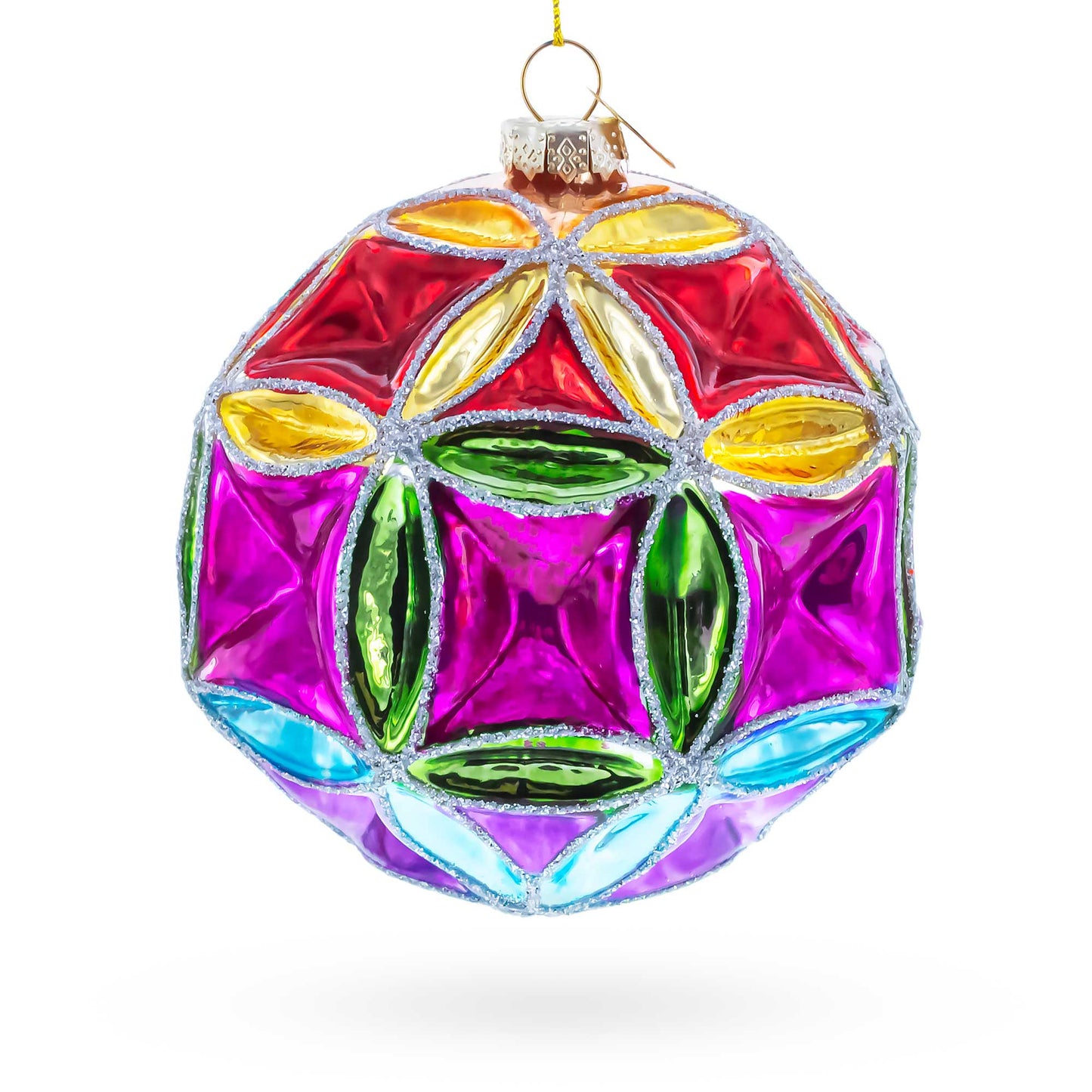 Faceted Design Vibrant Geometric Glass Christmas Ornament