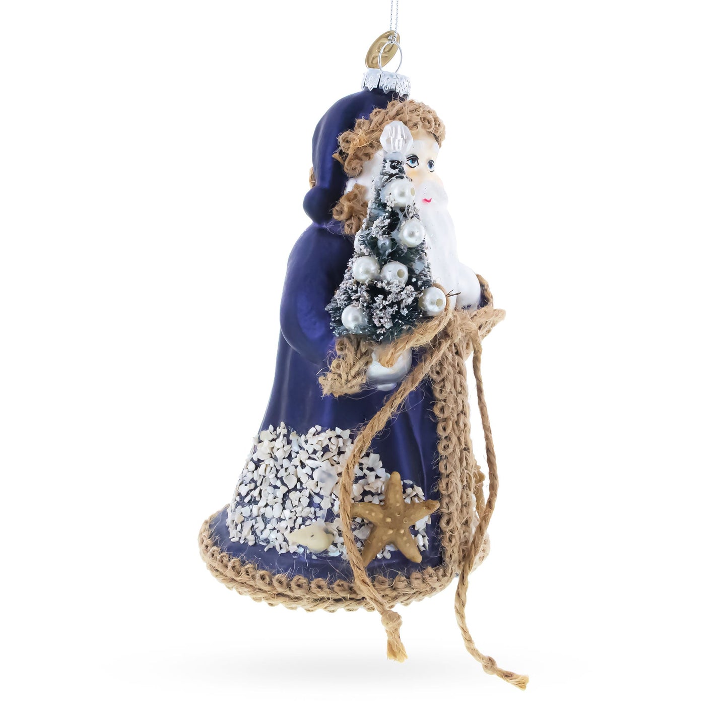 Rustic Coastal Santa with Burlap Accents & Starfish Design Christmas Ornament