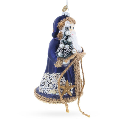 Rustic Coastal Santa with Burlap Accents & Starfish Design Christmas Ornament