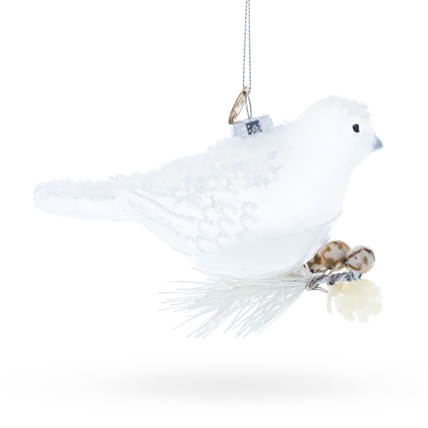 Frosted White Bird Glass Christmas Ornament