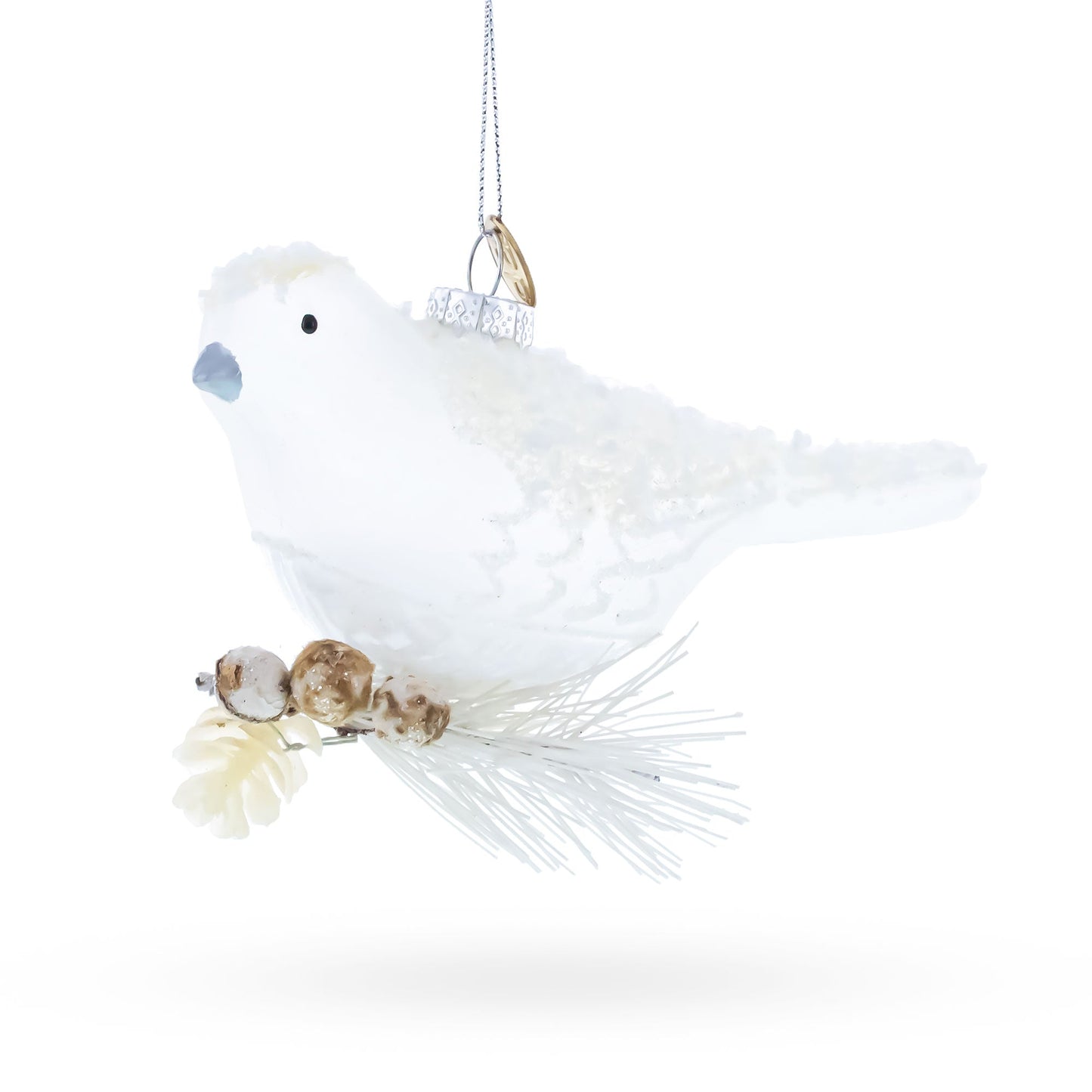 Frosted White Bird Glass Christmas Ornament
