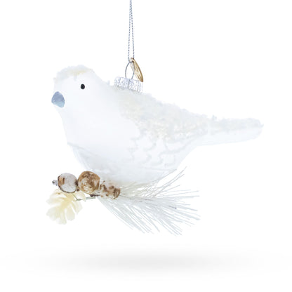 Frosted White Bird Glass Christmas Ornament
