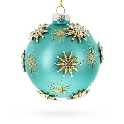 Gold Starburst Design with Elegant Matte Finish Glass Ball Christmas Ornament
